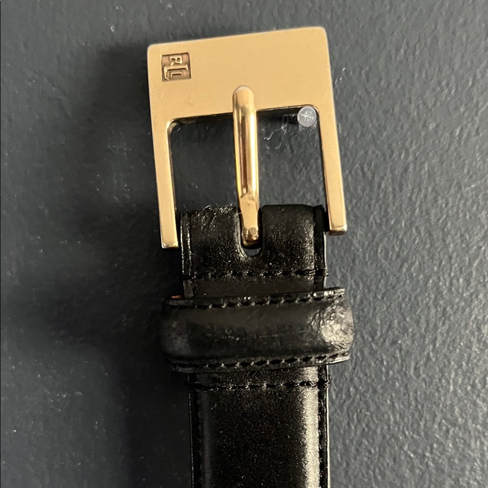 Lauren Ralph Lauren Black Genuine Leather Belt with Gold Buckle - fits size 2-6